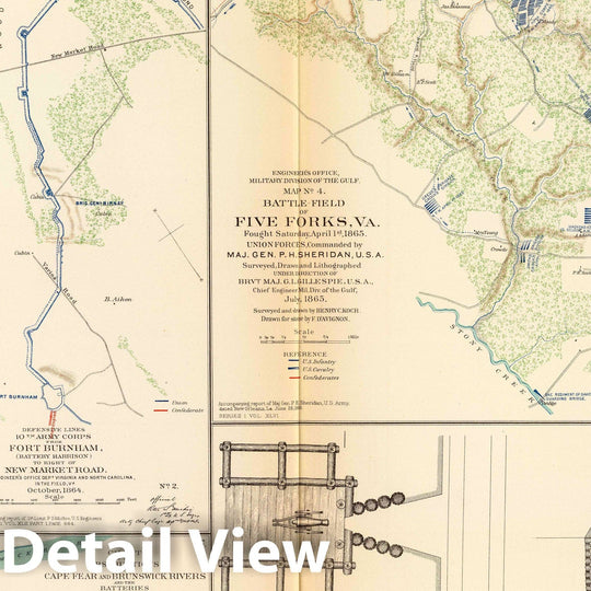 Historic Map : Military Atlas - 1895 Ft. Brady-Ft. Burnham; Five Forks. - Vintage Wall Art