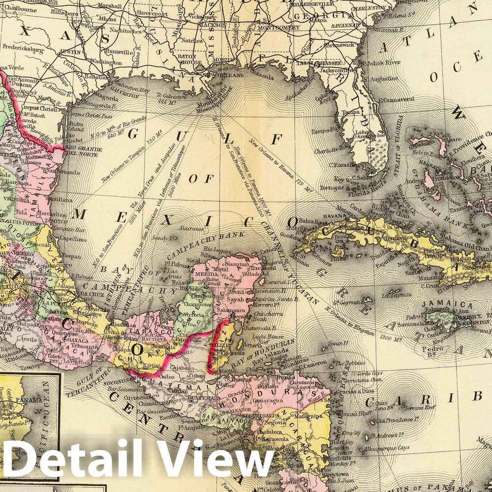 Historic Wall Map : 1890 Mexico, Central America, West Indies. - Vintage Wall Art