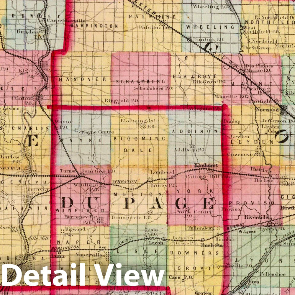 Historic Map : 1870 McHenry, Lake, Kane, Du Page, Cook, Will, Kendall Counties. - Vintage Wall Art