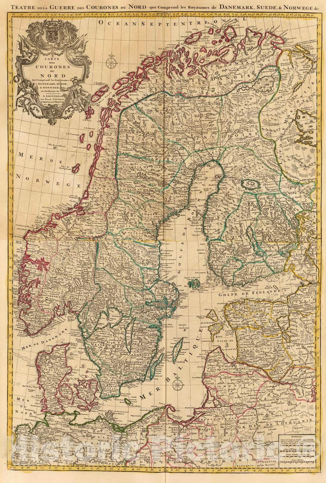 Historic Map : Denmark; Sweden, Scandinavia 1742 Composite: Courones du Nord. , Vintage Wall Art