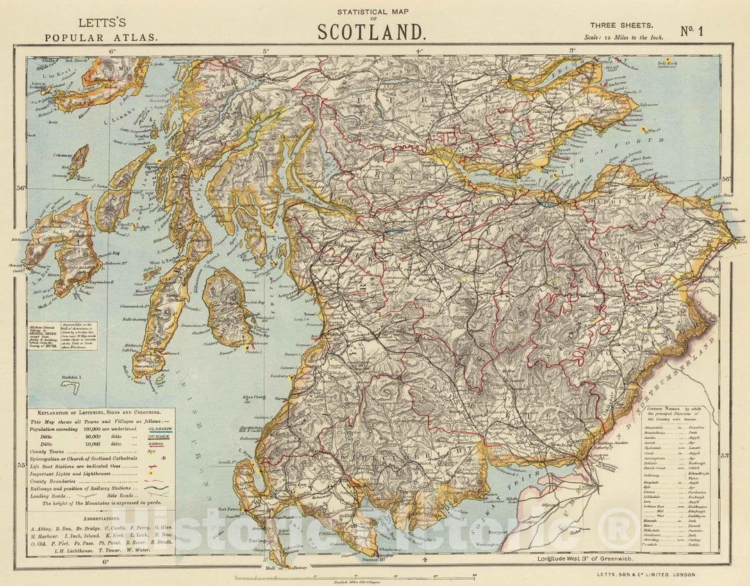 Historic Map : 1883 Scotland 1. - Vintage Wall Art