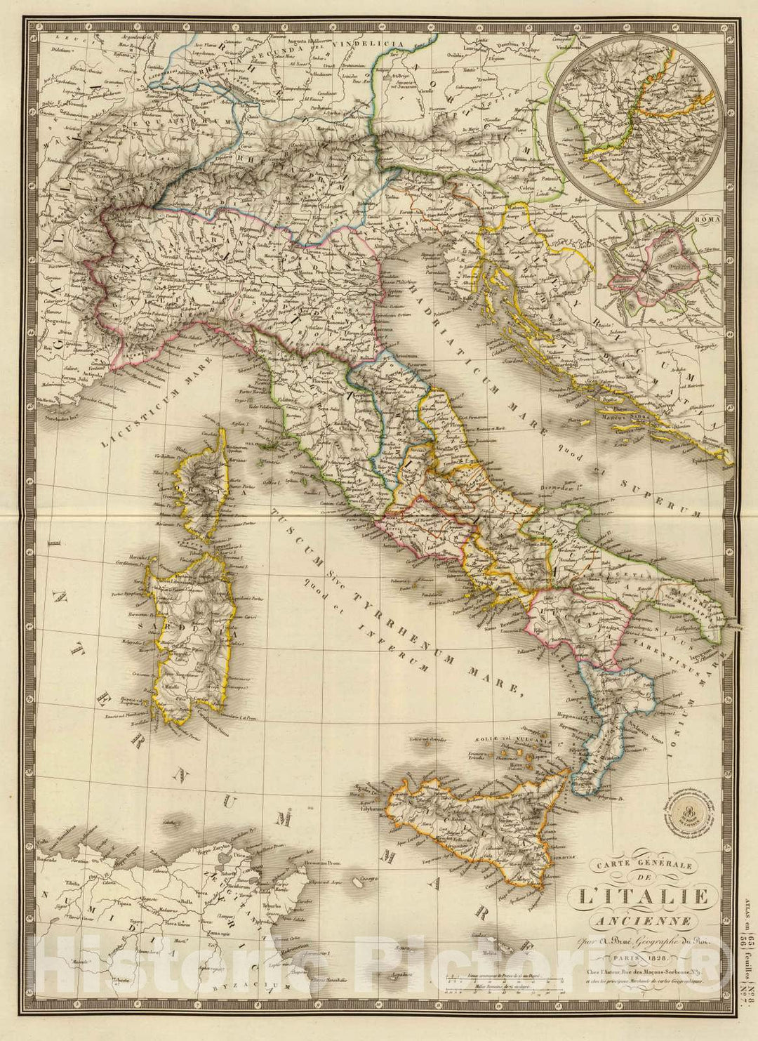 Historic Map : Italy, 1828 Italie ancienne. , Vintage Wall Art