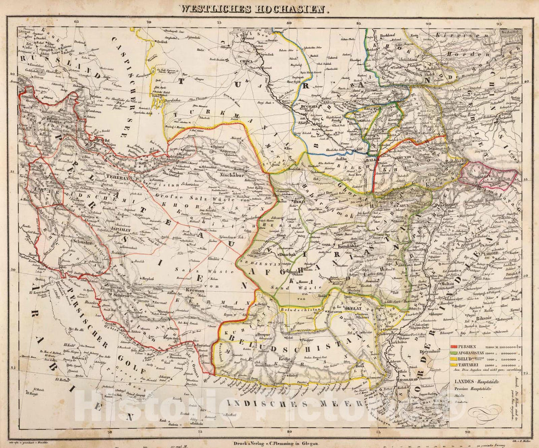 Historic Map : Iran; Pakistan, Asia, Central 1855 W. Hochasien. , Vintage Wall Art