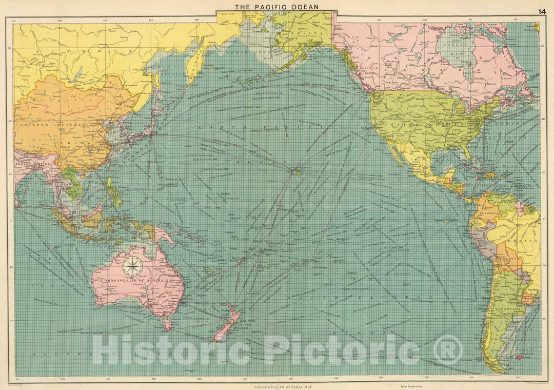 Historic Map : 1922 Pacific Ocean. - Vintage Wall Art