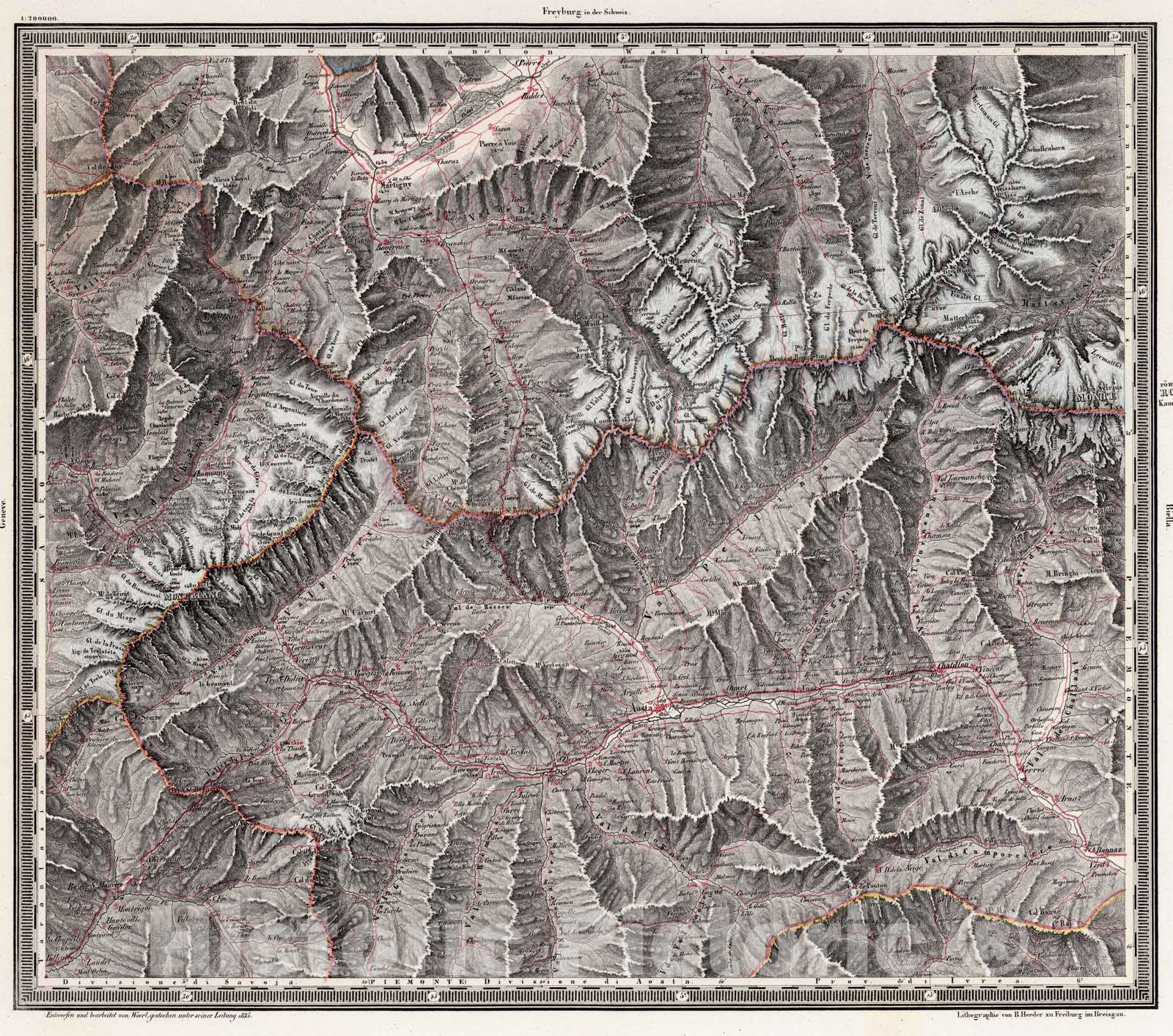 Historic Map : Italy , Aosta (Italy), 1835 Aosta , Vintage Wall Art