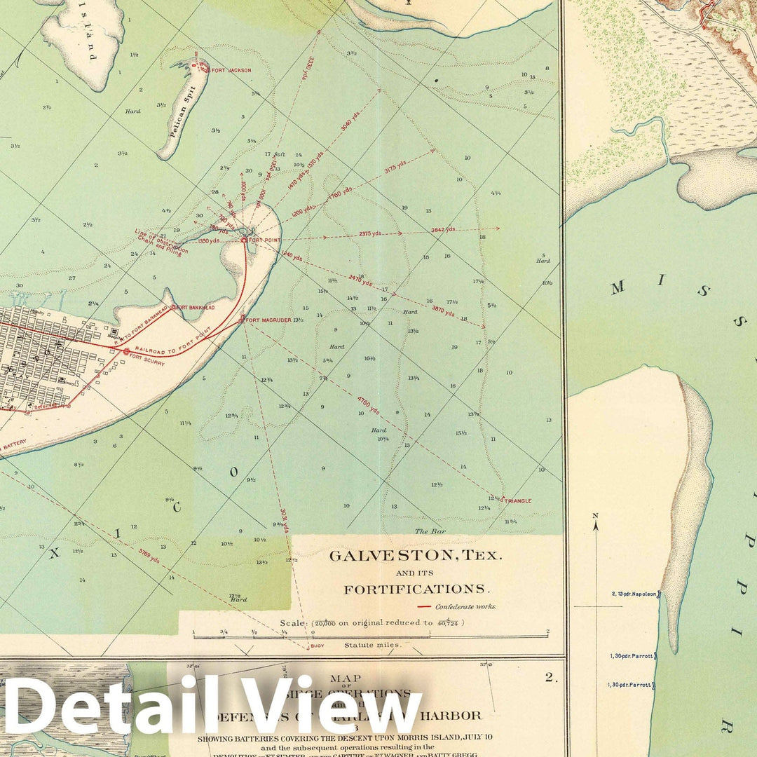 Historic Map : Military Atlas - 1895 Galveston, Charleston Harbor, Port Hudson. - Vintage Wall Art