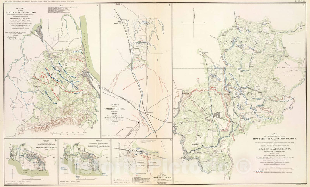 Historic Map : Military Atlas - 1895 Monterey, Tenn.-Corinth, Miss. - Vintage Wall Art