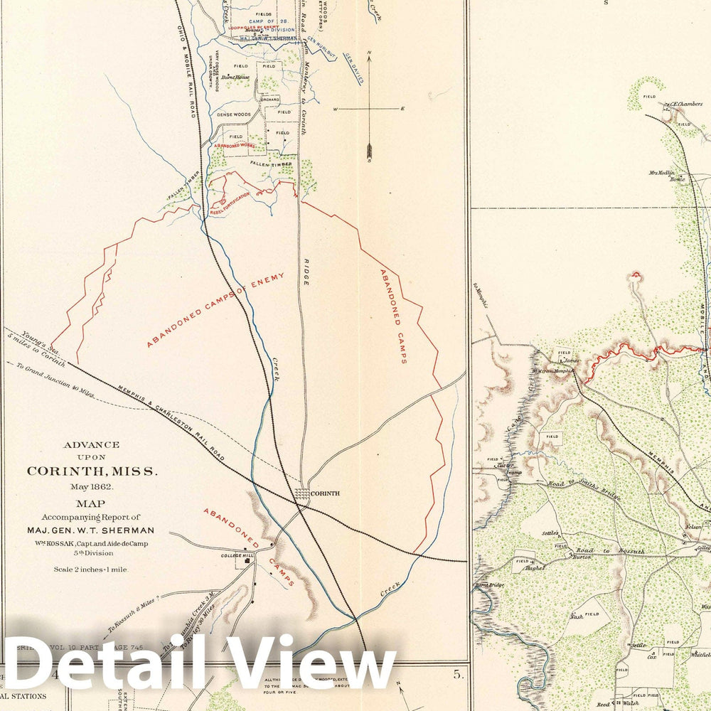 Historic Map : Military Atlas - 1895 Monterey, Tenn.-Corinth, Miss. - Vintage Wall Art