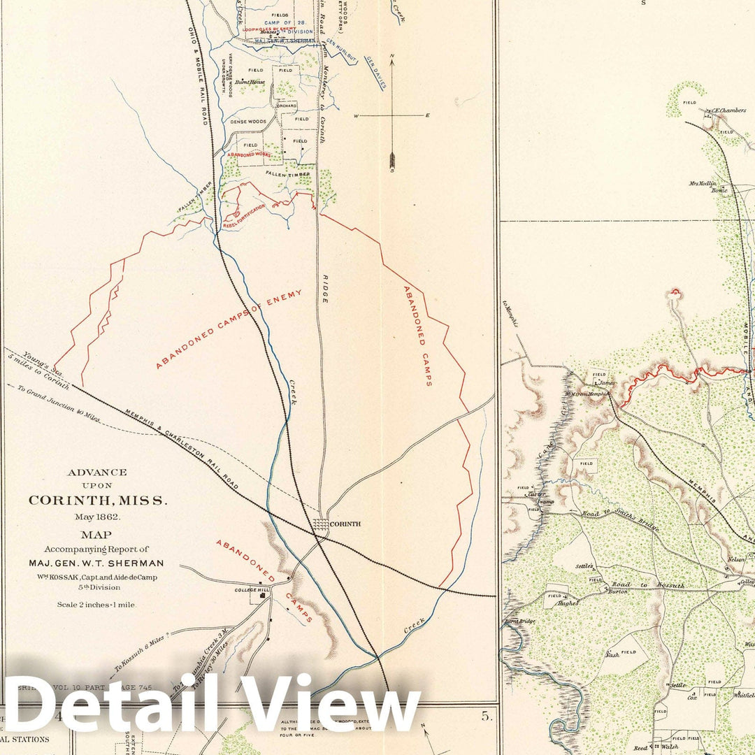 Historic Map : Military Atlas - 1895 Monterey, Tenn.-Corinth, Miss. - Vintage Wall Art