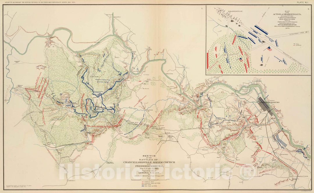 Historic Map : Military Atlas - 1895 Chancellorsville, Salem Church, Fredericksburg. - Vintage Wall Art