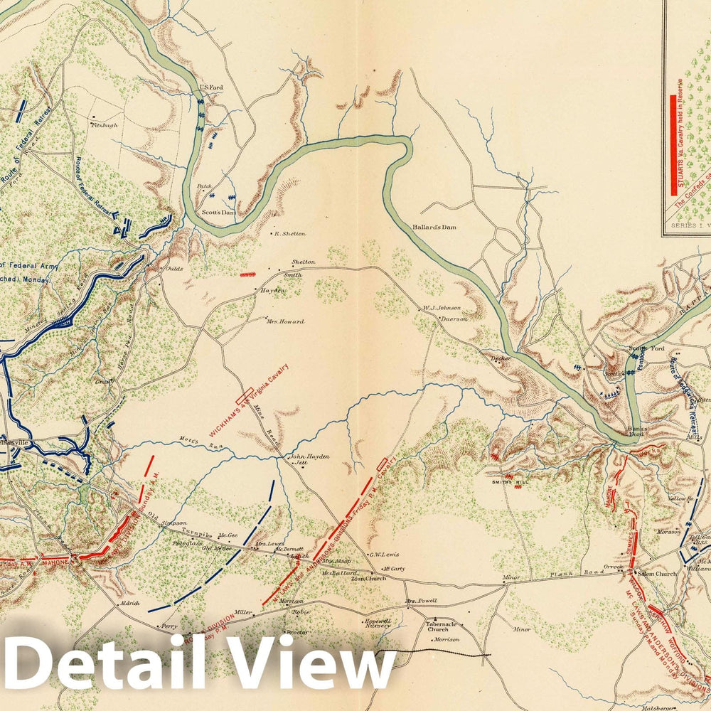 Historic Map : Military Atlas - 1895 Chancellorsville, Salem Church, Fredericksburg. - Vintage Wall Art