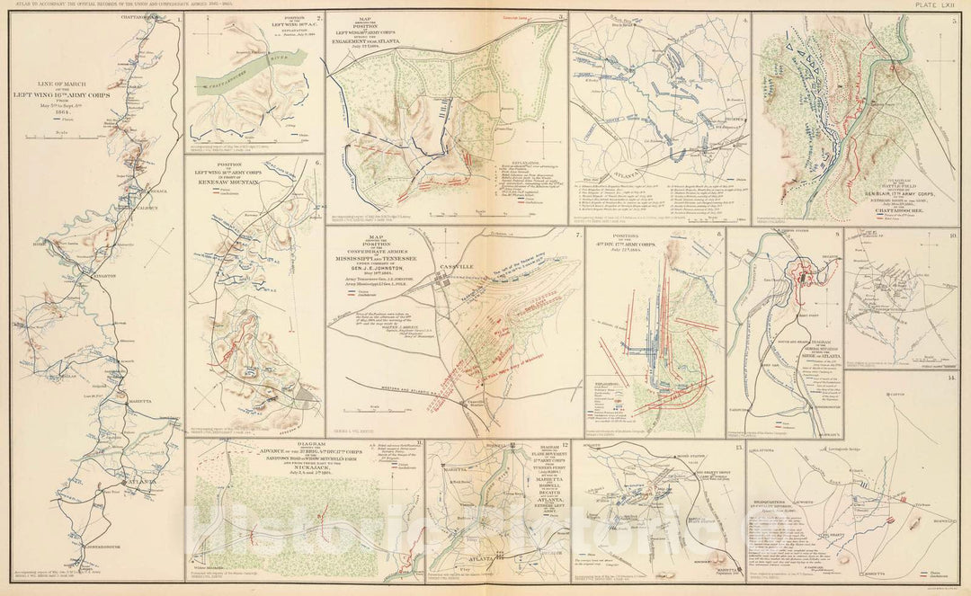 Historic Map : Military Atlas - 1895 Line of March, 16th A.C. - Vintage Wall Art