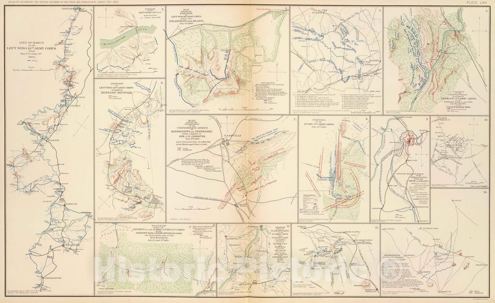 Historic Map : Military Atlas - 1895 Line of March, 16th A.C. - Vintage Wall Art