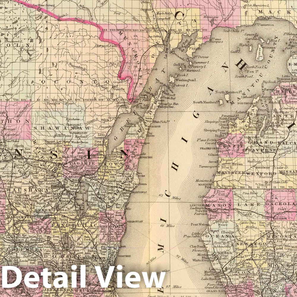 Historic Map : 1880 Michigan, Wisconsin. - Vintage Wall Art