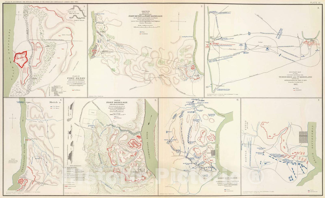 Historic Map : Military Atlas - 1895 Forts Henry & Donelson. - Vintage Wall Art