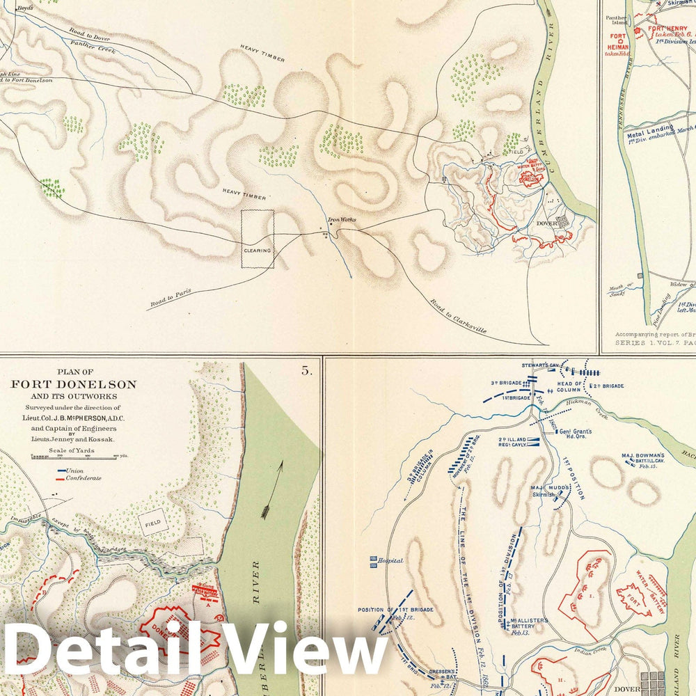 Historic Map : Military Atlas - 1895 Forts Henry & Donelson. - Vintage Wall Art