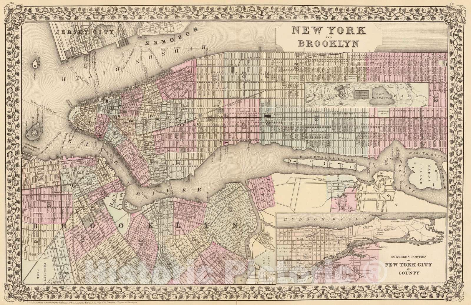 Historic Map : 1880 New York, Brooklyn. - Vintage Wall Art