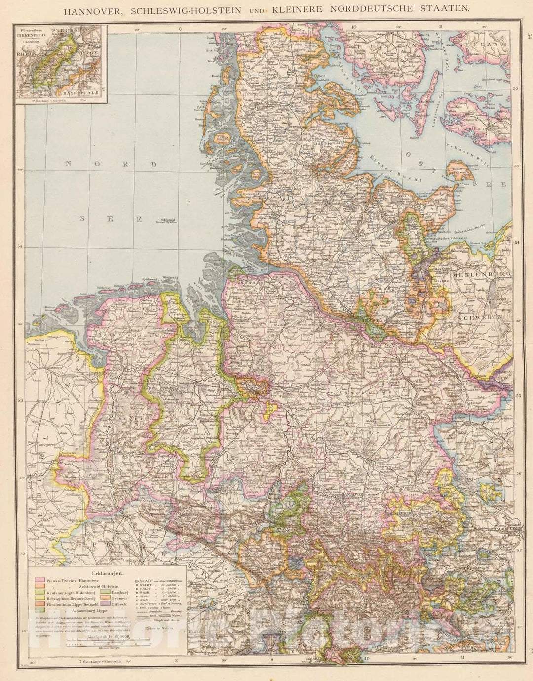 Historic Map : Germany, 1881 Hannover, Schleswig-Holstein, norddeutsche Staaten. , Vintage Wall Art