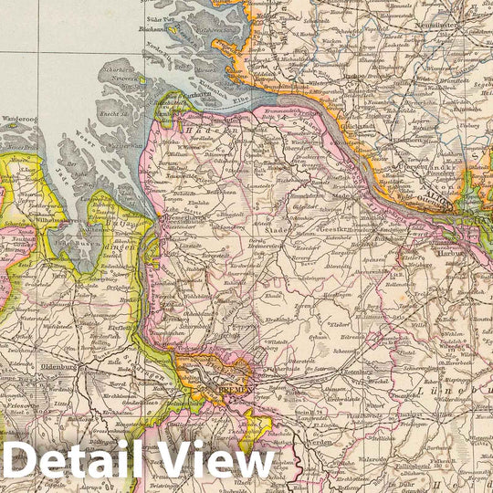 Historic Map : Germany, 1881 Hannover, Schleswig-Holstein, norddeutsche Staaten. , Vintage Wall Art