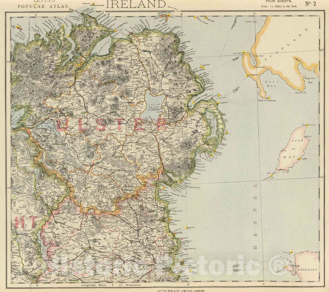 Historic Map : 1883 Ireland 2. - Vintage Wall Art