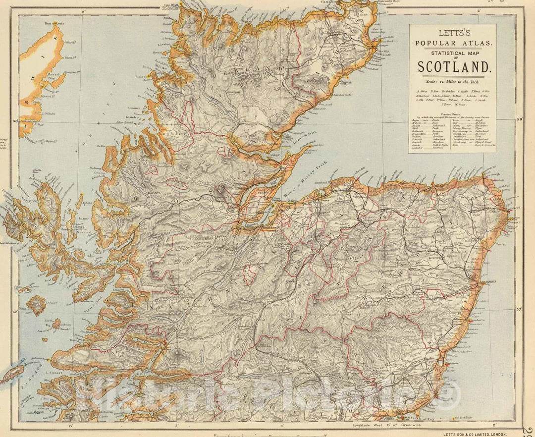 Historic Map : 1883 Scotland 2. - Vintage Wall Art