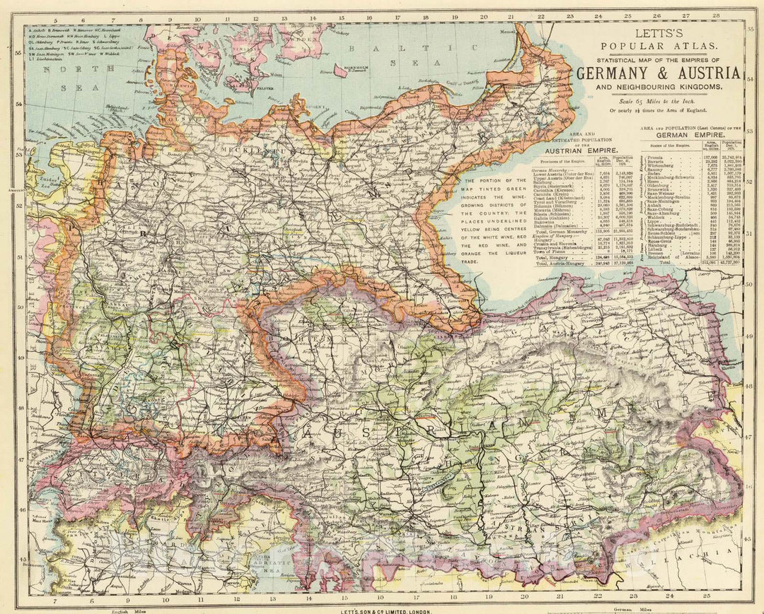 Historic Map : 1883 Germany, Austria. - Vintage Wall Art