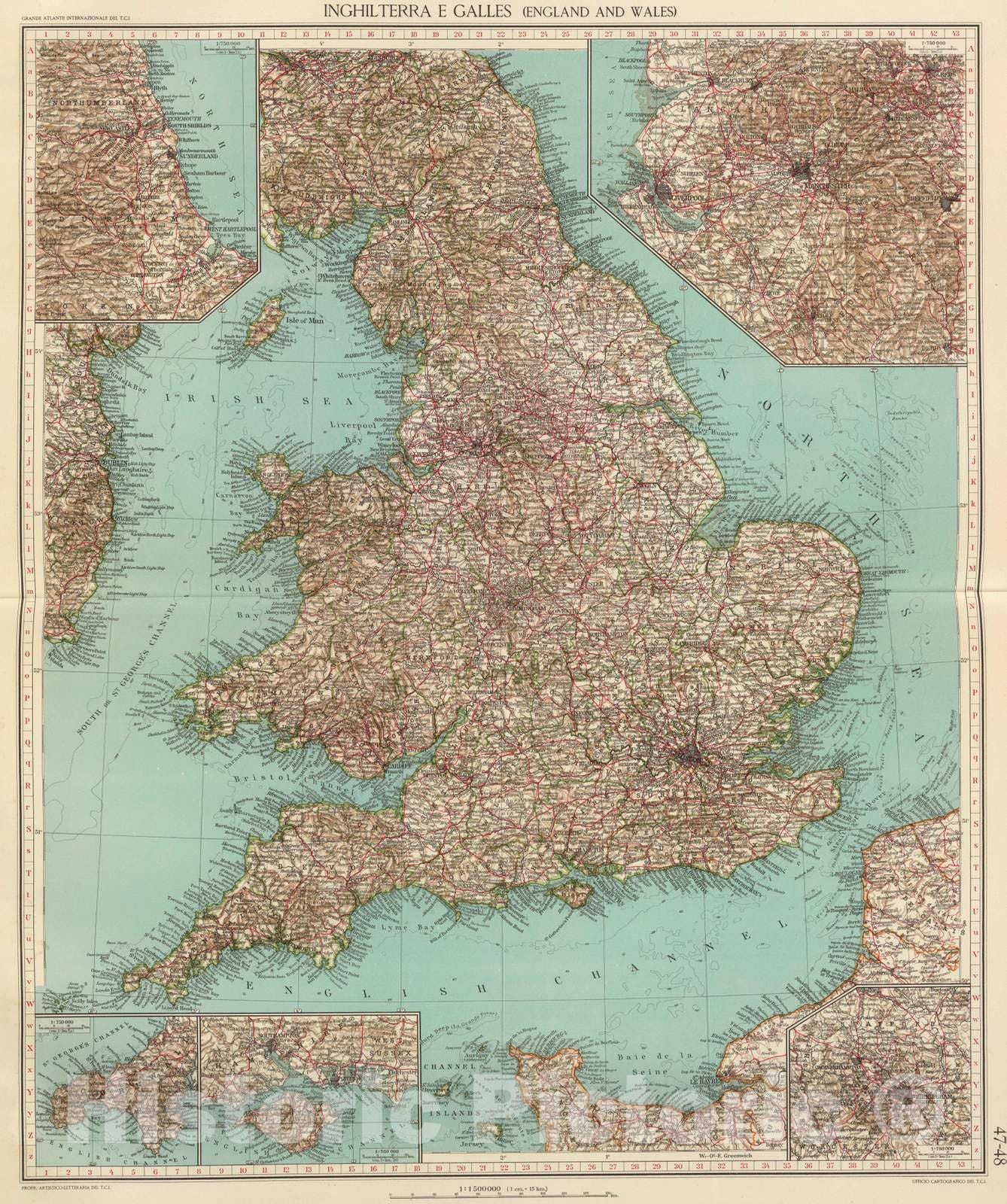 Historic Map : England; Wales, 1929 47-48. Inghilterra, Galles. , Vintage Wall Art