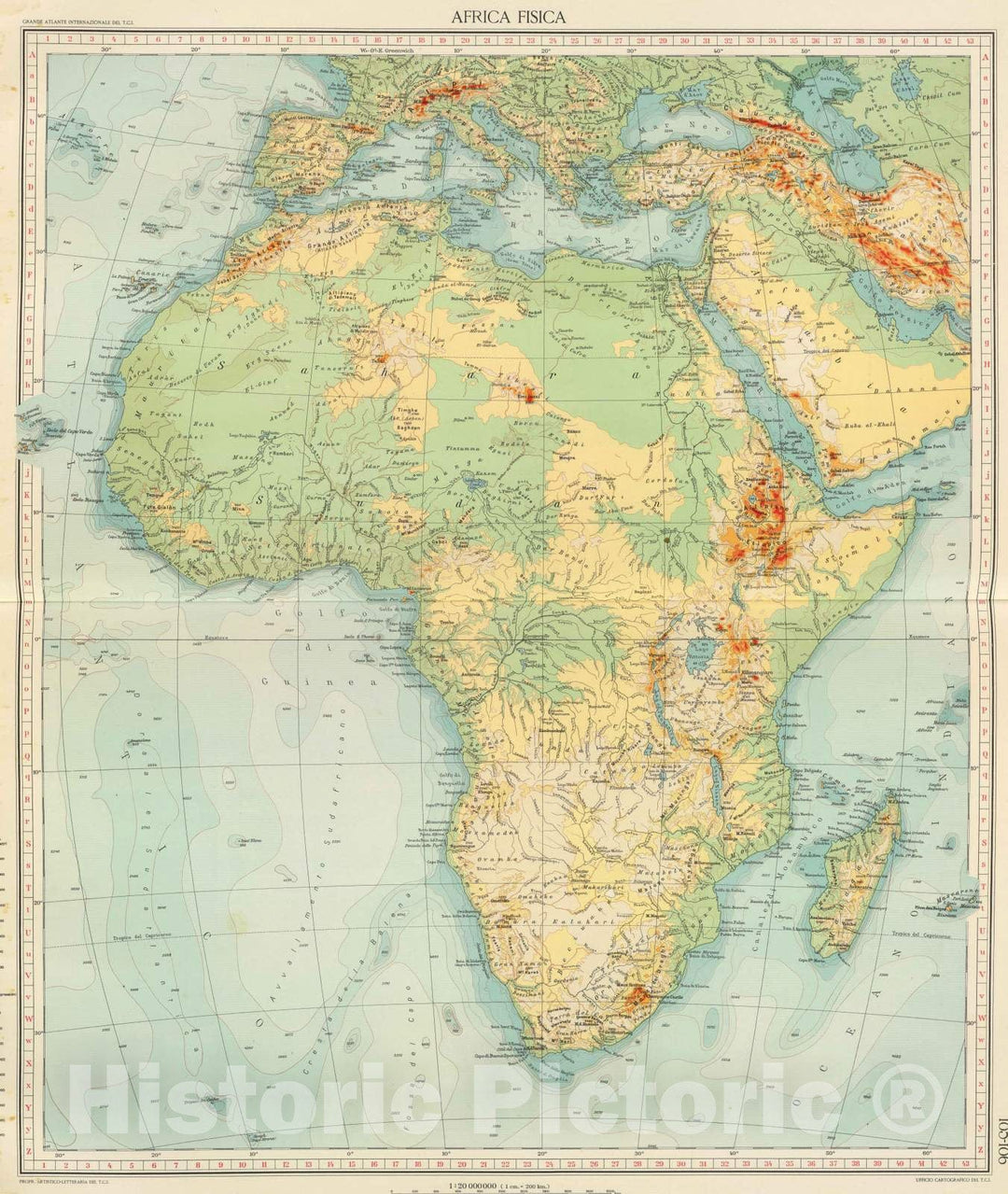 Historic Map : 1929 105-06. Africa fisica. - Vintage Wall Art