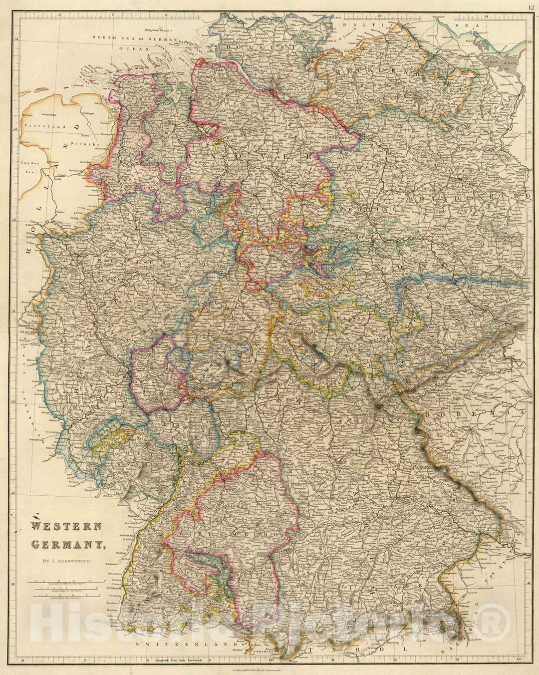 Historic Map : 1832 W. Germany. - Vintage Wall Art