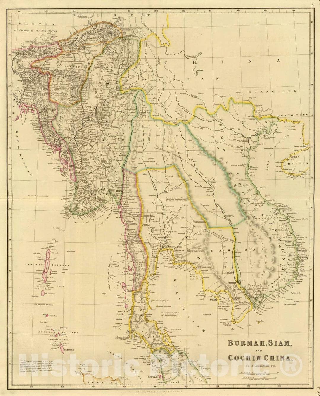 Historic Map : 1832 Burmah, Siam, Cochin China. - Vintage Wall Art