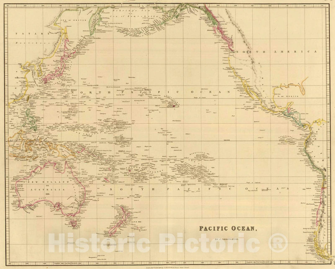 Historic Map : 1832 Pacific Ocean. - Vintage Wall Art