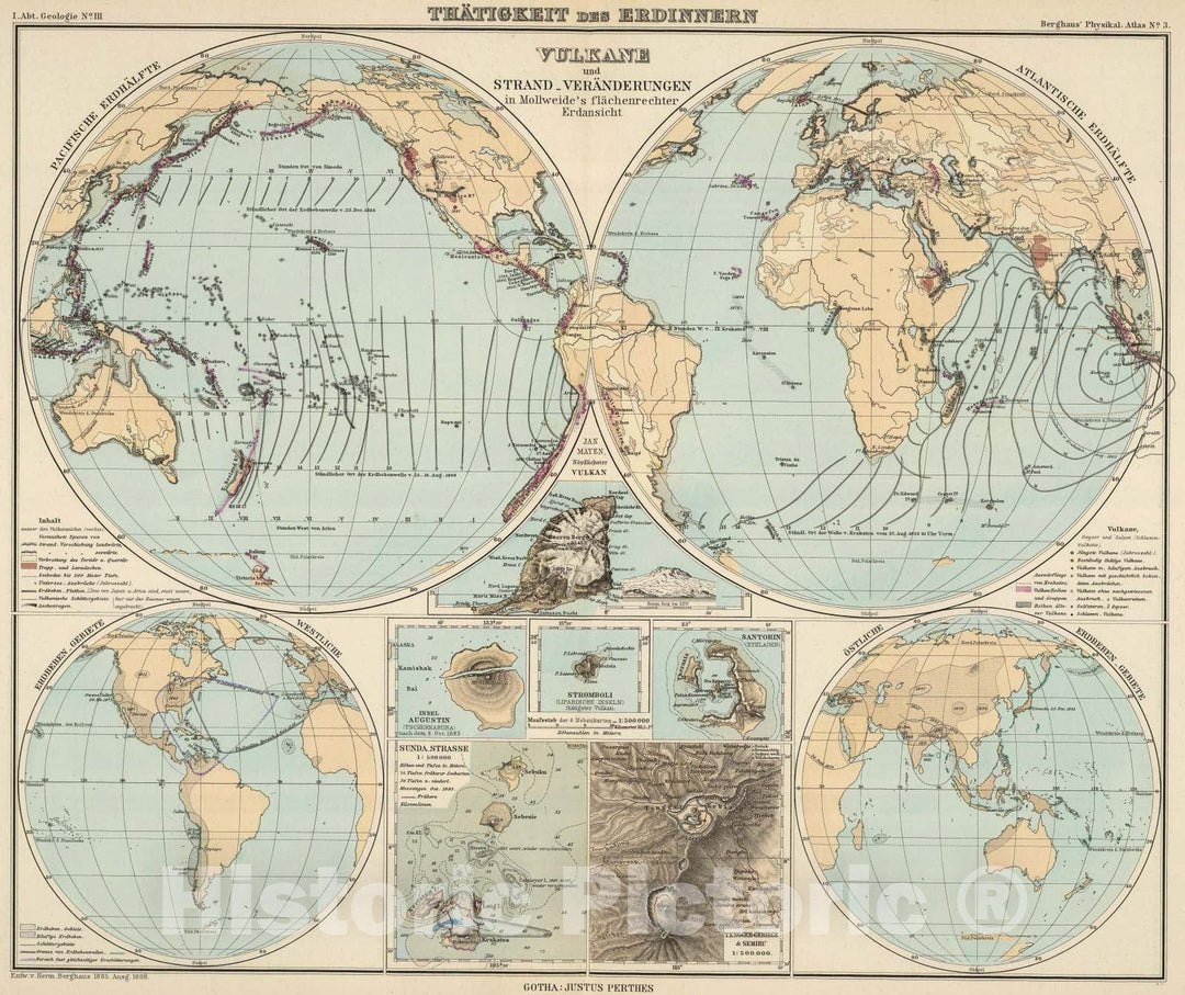 Historic Map : Greece; Italy, , World 1892 Thatigkeit des Erdinnern. , Vintage Wall Art