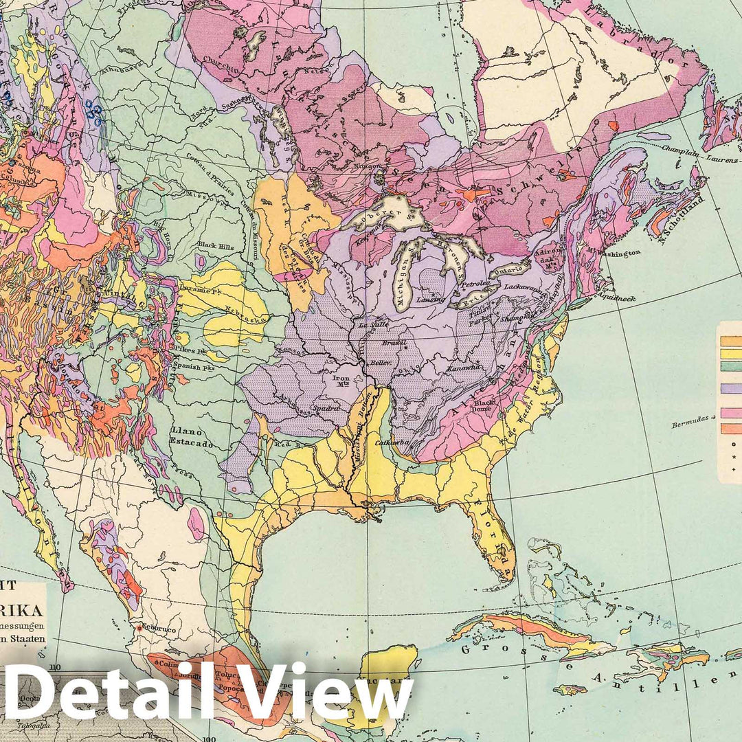 Historic Wall Map : Iceland; Mexico, Arizona, Yellowstone National Park, Central America; North America 1892 Nord-Amerika. , Vintage Wall Art