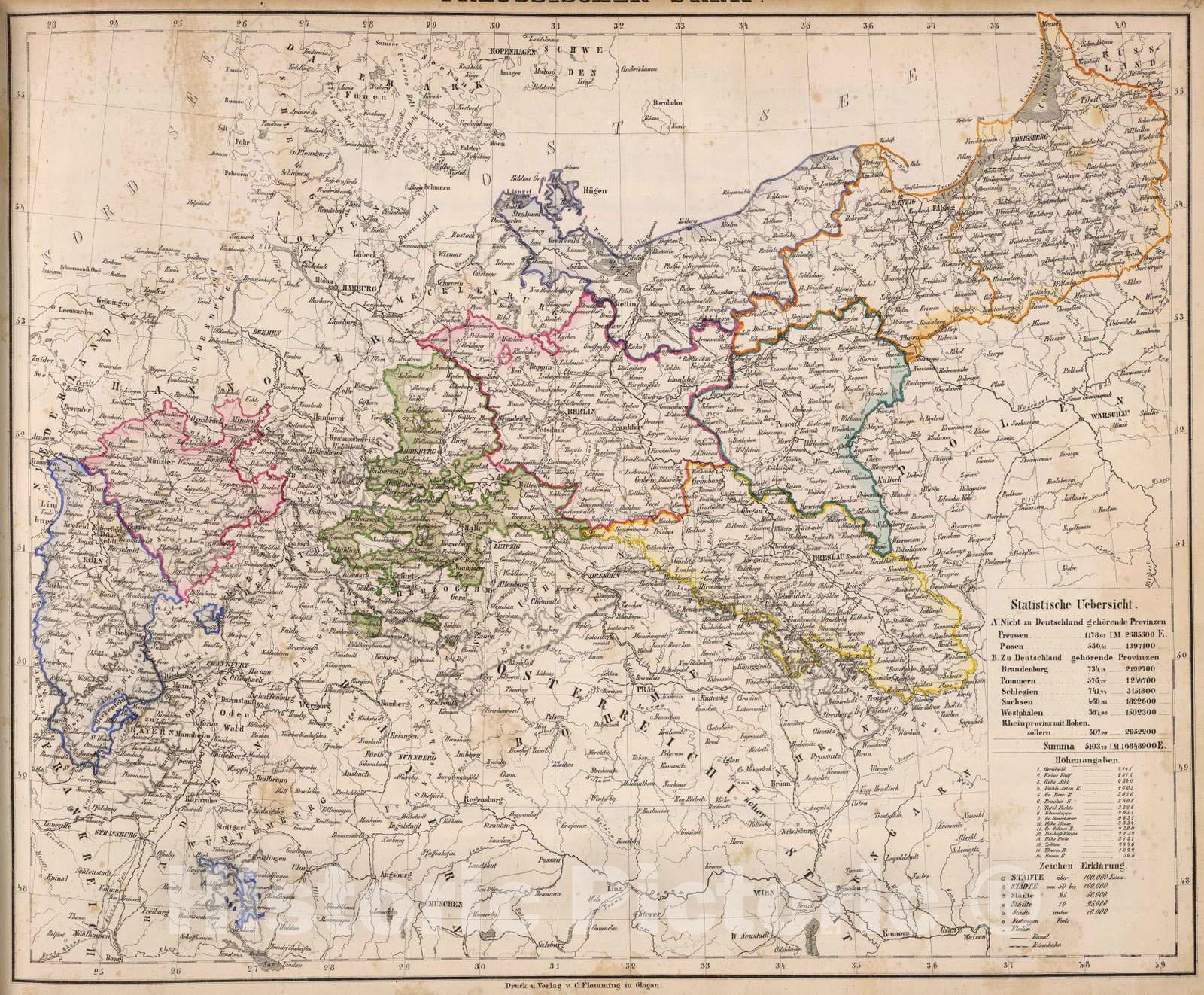 Historic Map : Poland; Prussia , Germany, Europe, Central 1855 Preussischer Staat. , Vintage Wall Art