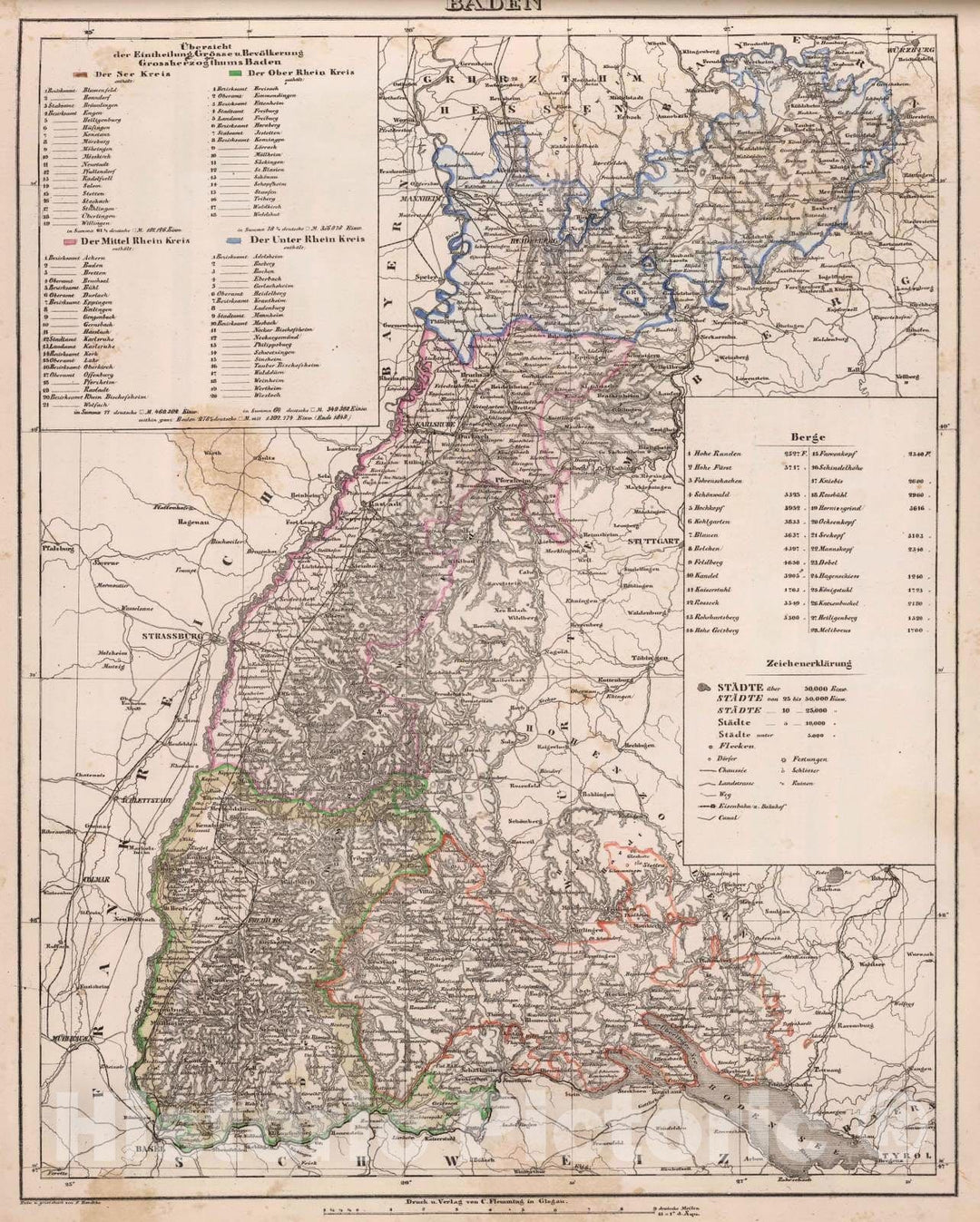 Historic Map : Germany, 1855 Baden. , Vintage Wall Art