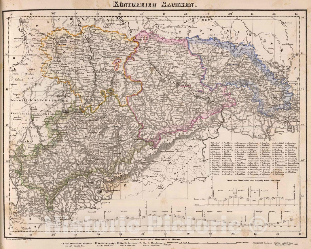 Historic Map : Germany, 1855 Sachsen. , Vintage Wall Art