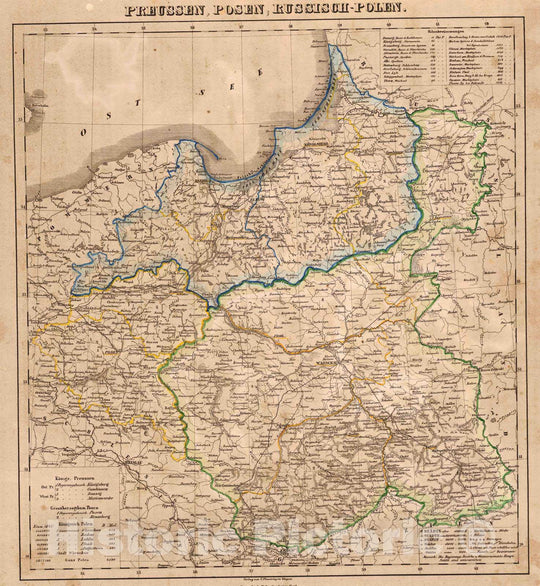 Historic Map : Poland; Russia, 1855 Preussen, Posen; Russisch-Polen. , Vintage Wall Art