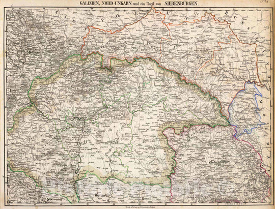 Historic Map : Poland; Slovakia, Europe, Eastern 1855 Galizien, Nord-Ungarn, Siebenburgen. , Vintage Wall Art