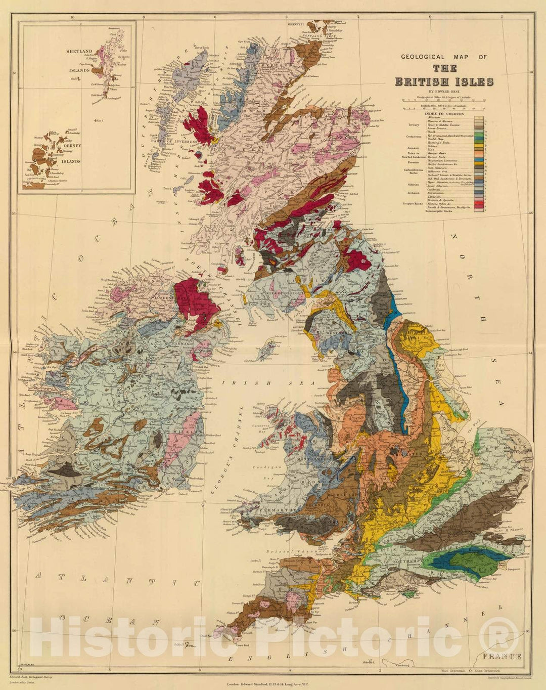 Historic Map : 1901 Geological map, British Isles. - Vintage Wall Art