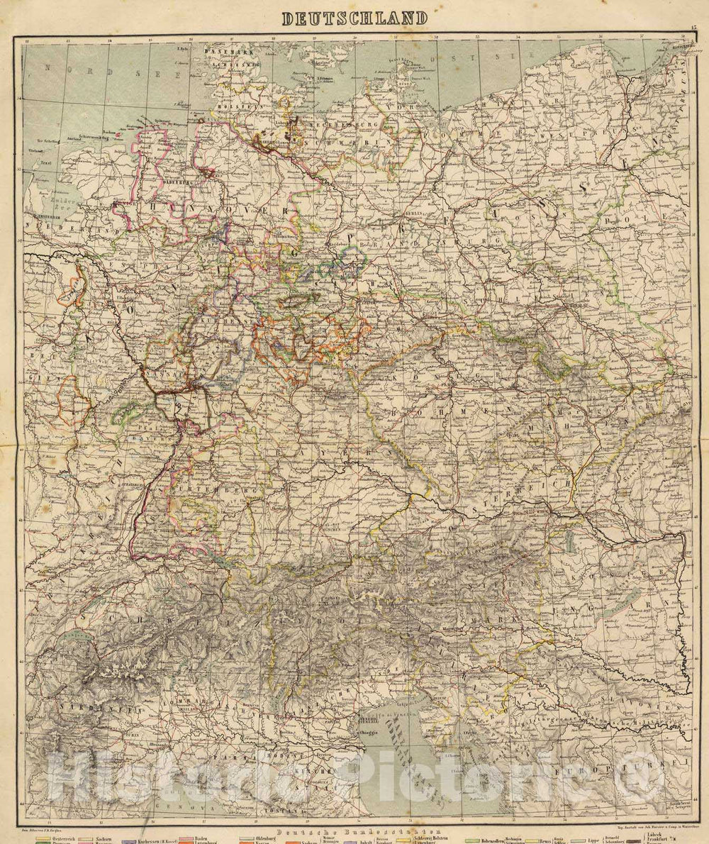 Historic Map : Germany; Poland, Europe, Central 1864 Deutschland. , Vintage Wall Art