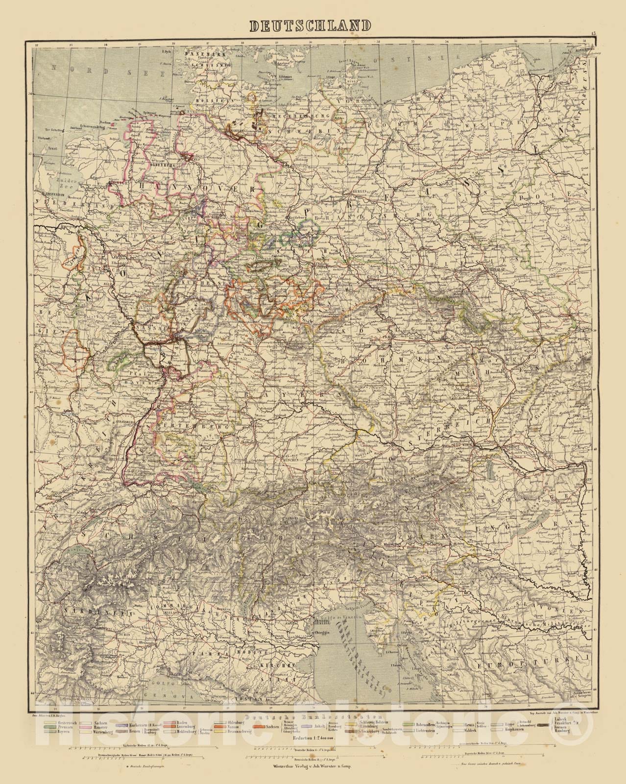 Historic Map : Germany; Poland, Europe, Central 1864 Deutschland. , Vintage Wall Art