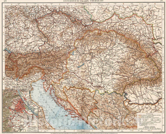 Historic Map : Austria; Hungary, 1905 Osterreich-Ungarn, Ubersicht , Vintage Wall Art