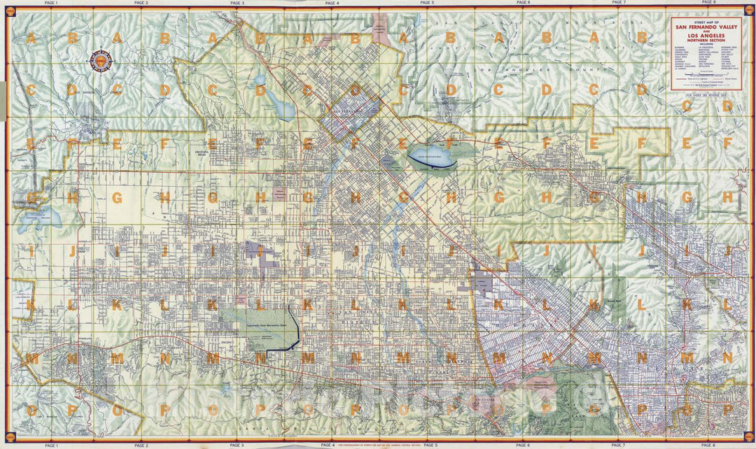 Historic Map - Street Map of San Fernando Valley and Los Angeles Northern Section, 1956 National Atlas - Vintage Wall Art