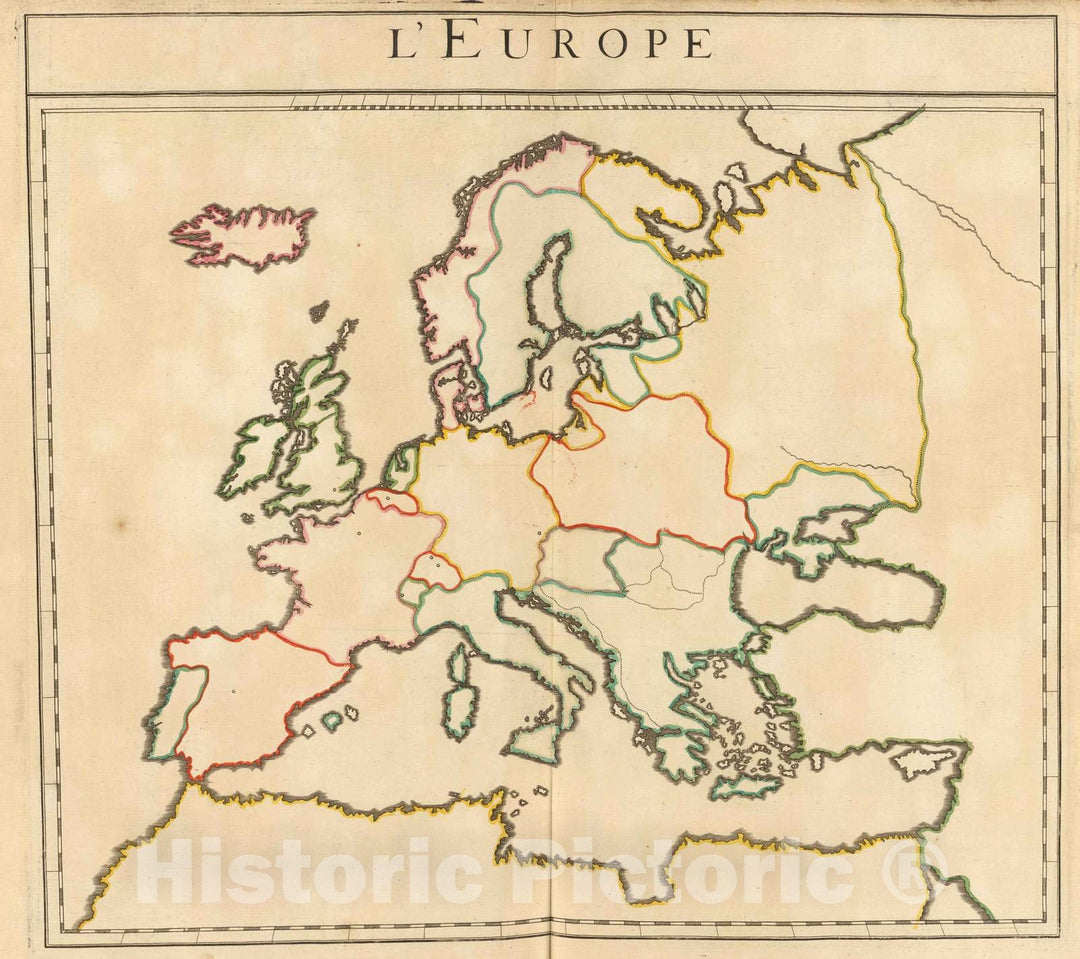 Historic Map : Manuscript Map - 1695 L'Europe (nom, Maison, Religion, etc. des souverains - Outline) - Vintage Wall Art