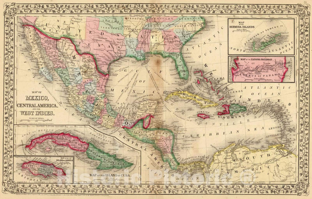 Historic Map : 1870 Mexico, Central America, West Indies. - Vintage Wall Art