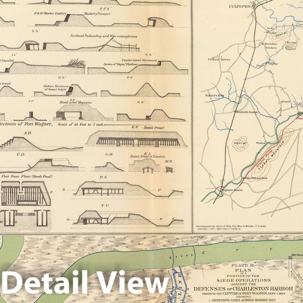 Historic Map : Military Atlas - 1895 Charleston Harbor, Army of The Potomac Operations. - Vintage Wall Art