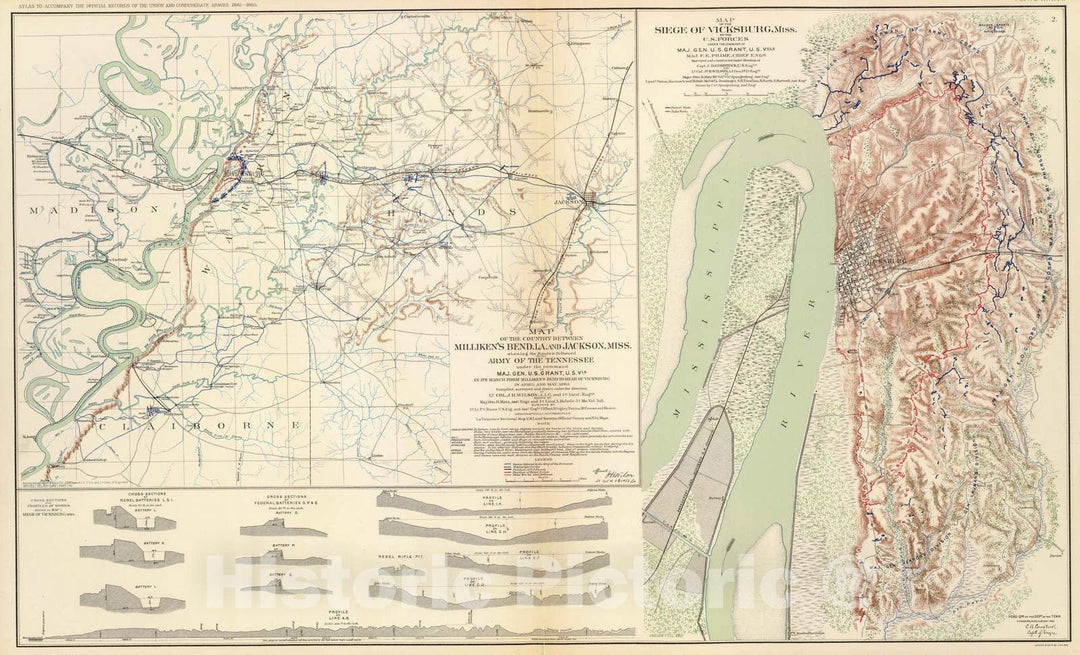 Historic Map : Military Atlas - 1895 Milliken's Bend-Jackson; Vicksburg. - Vintage Wall Art