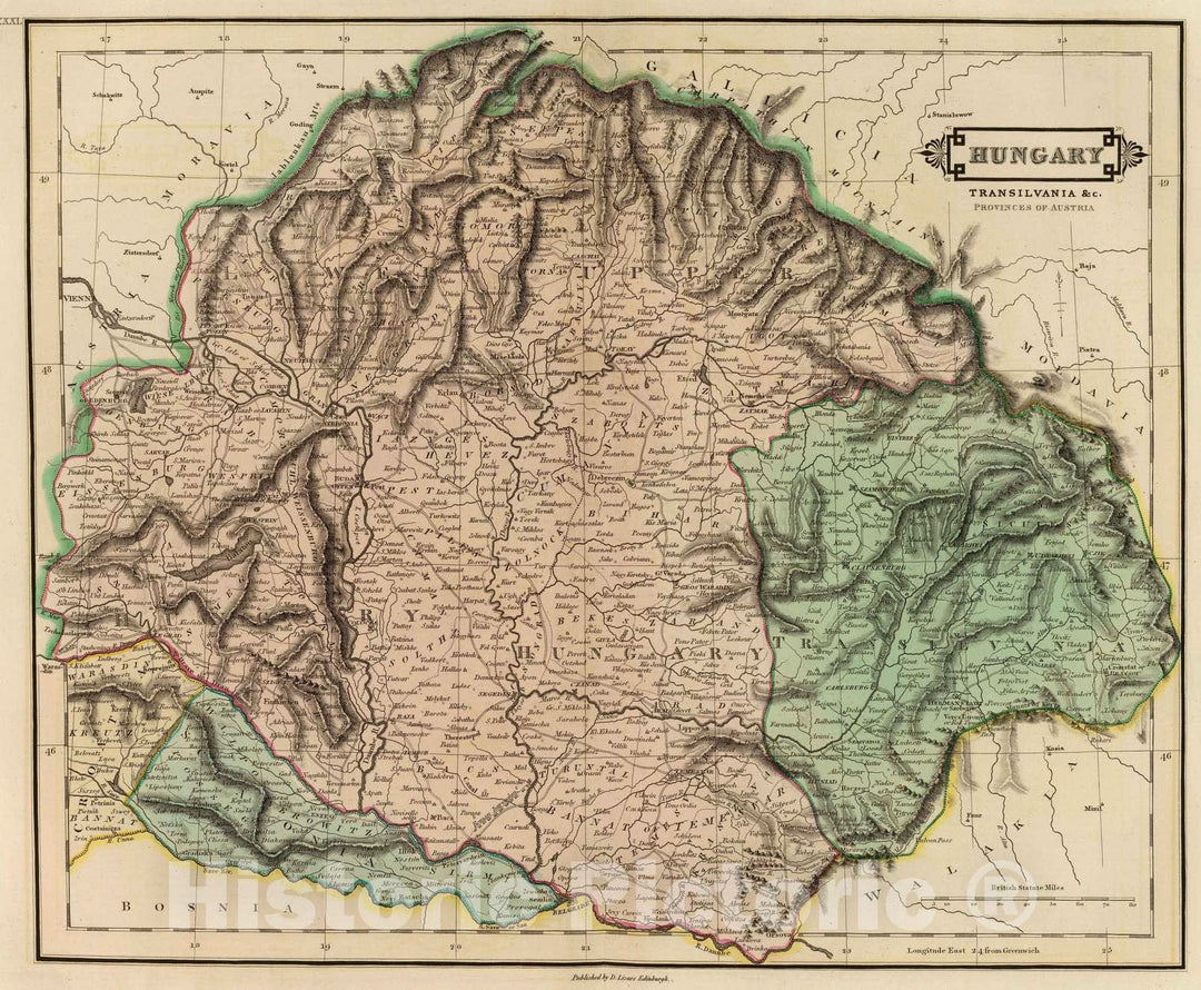 Historic Map : 1831 Hungary, Transilvania &c. - Vintage Wall Art