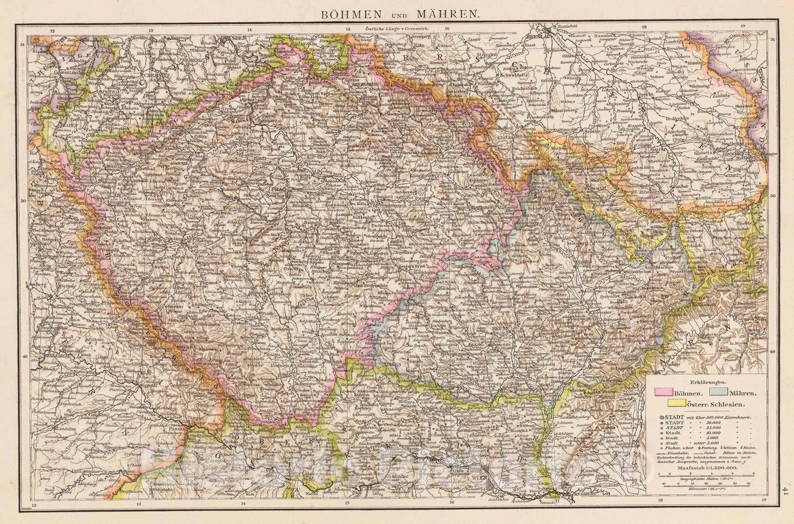 Historic Map : Czech Republic, 1881 Bohmen, Mahren. , Vintage Wall Art