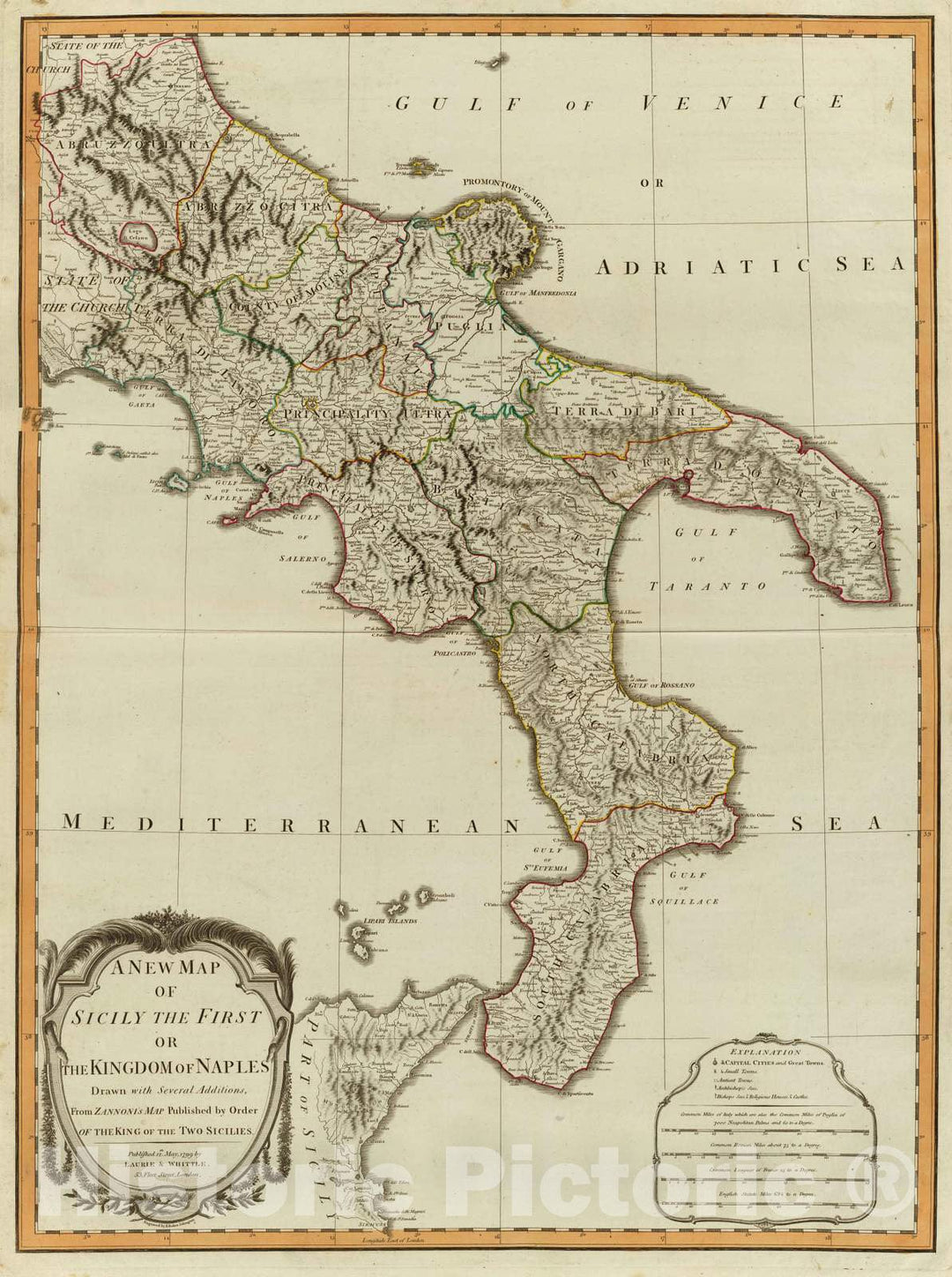 Historic Wall Map : 1799 Sicily, Kingdom of Naples. - Vintage Wall Art